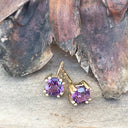 Double Four Claw Yellow Gold Cushion Amethyst Studs