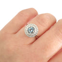 Double Halo Diamond Ring set with Aquamarine