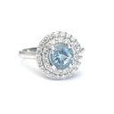 Double Halo Diamond Ring set with Aquamarine