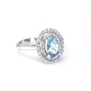Double Halo Oval Cut Aquamarine and Diamond Ring