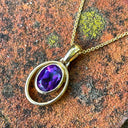 Double Hoop Oval Cut Amethyst Yellow Gold Drop Pendant
