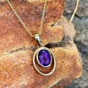 Double Hoop Oval Cut Amethyst Yellow Gold Drop Pendant
