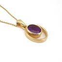 Double Hoop Oval Cut Amethyst Yellow Gold Drop Pendant
