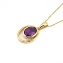 Double Hoop Oval Cut Amethyst Yellow Gold Drop Pendant