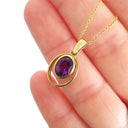 Double Hoop Oval Cut Amethyst Yellow Gold Drop Pendant
