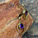 Double Hoop Round Cut Bezel Set Amethyst Drop Earrings