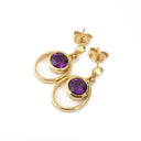 Double Hoop Round Cut Bezel Set Amethyst Drop Earrings