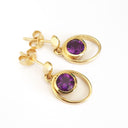 Double Hoop Round Cut Bezel Set Amethyst Drop Earrings