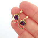 Double Hoop Round Cut Bezel Set Amethyst Drop Earrings