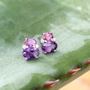 Double Oval Amethyst and Rhodalite Earrings with Diamond Highlights
