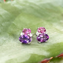 Double Oval Amethyst and Rhodalite Earrings with Diamond Highlights