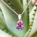 Double Oval Amethyst and Rhodalite Pendant with Diamond Highlight