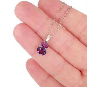Double Oval Amethyst and Rhodolite Pendant with Diamond Highlight