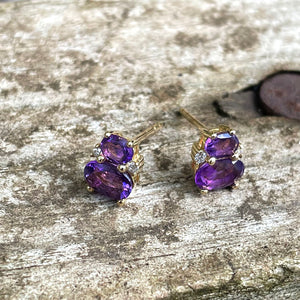 Double Oval Cut Amethyst and accent Diamond Studs