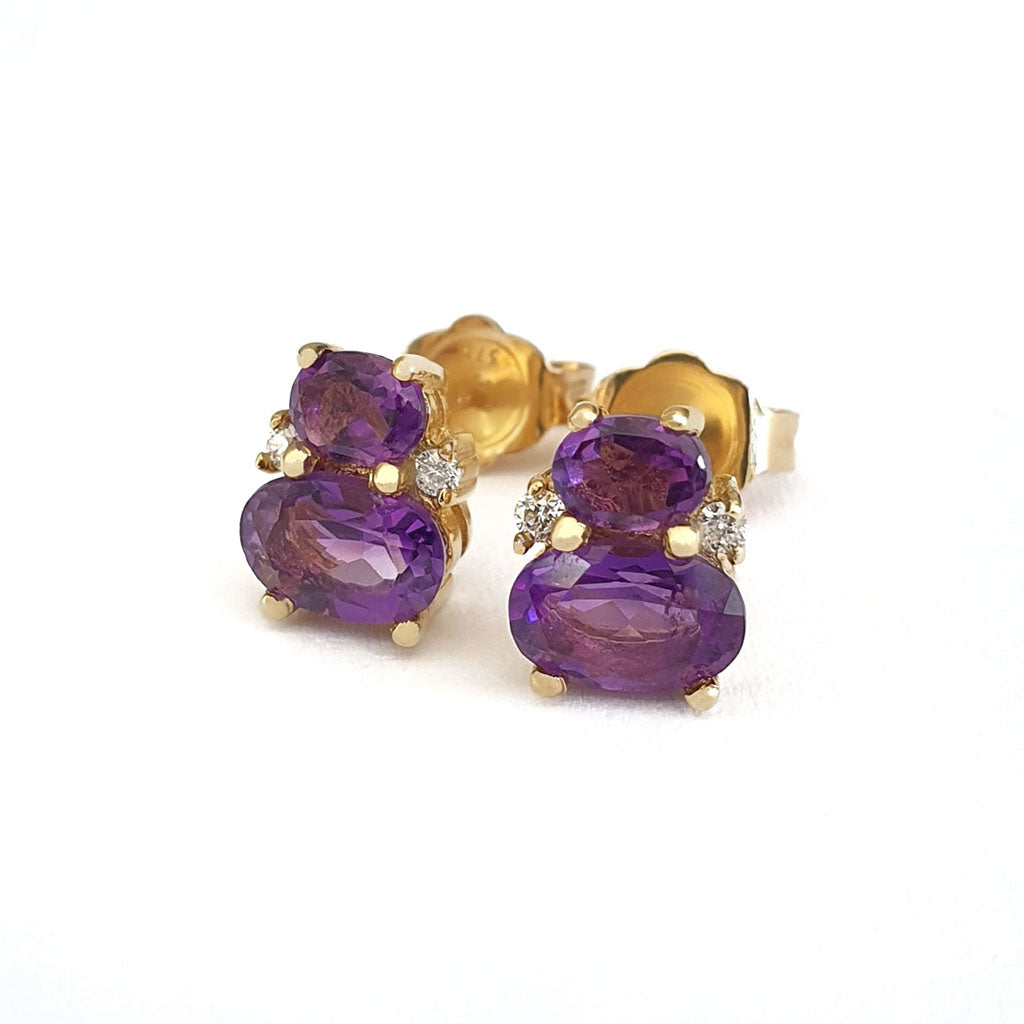 Double Oval Cut Amethyst and accent Diamond Studs