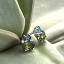 Double Oval Cut Blue Green and Green Tourmaline Earrings
