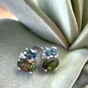 Double Oval Cut Blue Green and Green Tourmaline Earrings