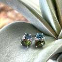 Double Oval Cut Blue Green and Green Tourmaline Earrings