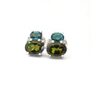 Double Oval Cut Blue Green and Green Tourmaline Earrings