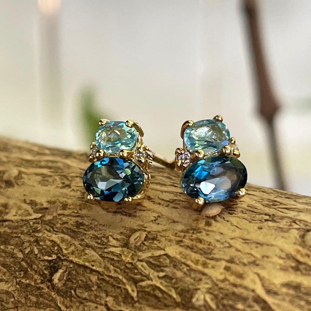 Double Oval Cut London Blue and Blue Topaz Earrings