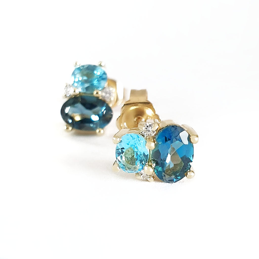 Double Oval Cut London Blue and Blue Topaz Earrings