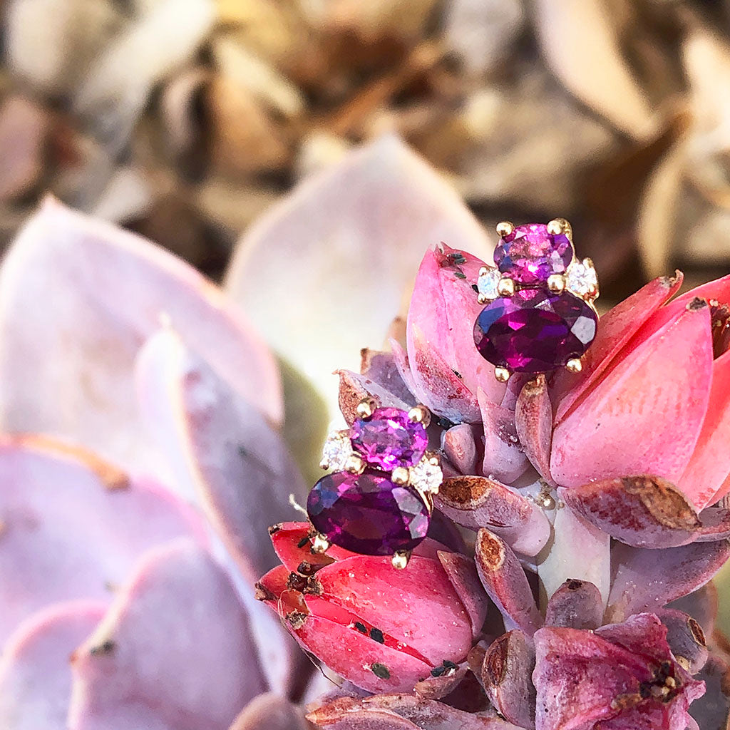 Double Oval Grape Garnet and Diamond accent studs
