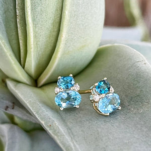 Double Oval London Blue and Blue Topaz and Diamond Earrings