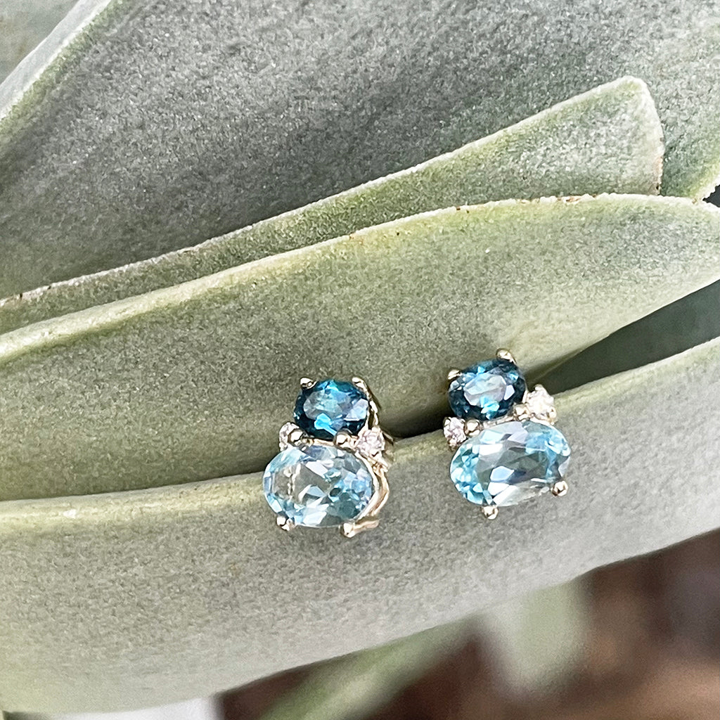 Double Oval London Blue and Blue Topaz and Diamond Earrings