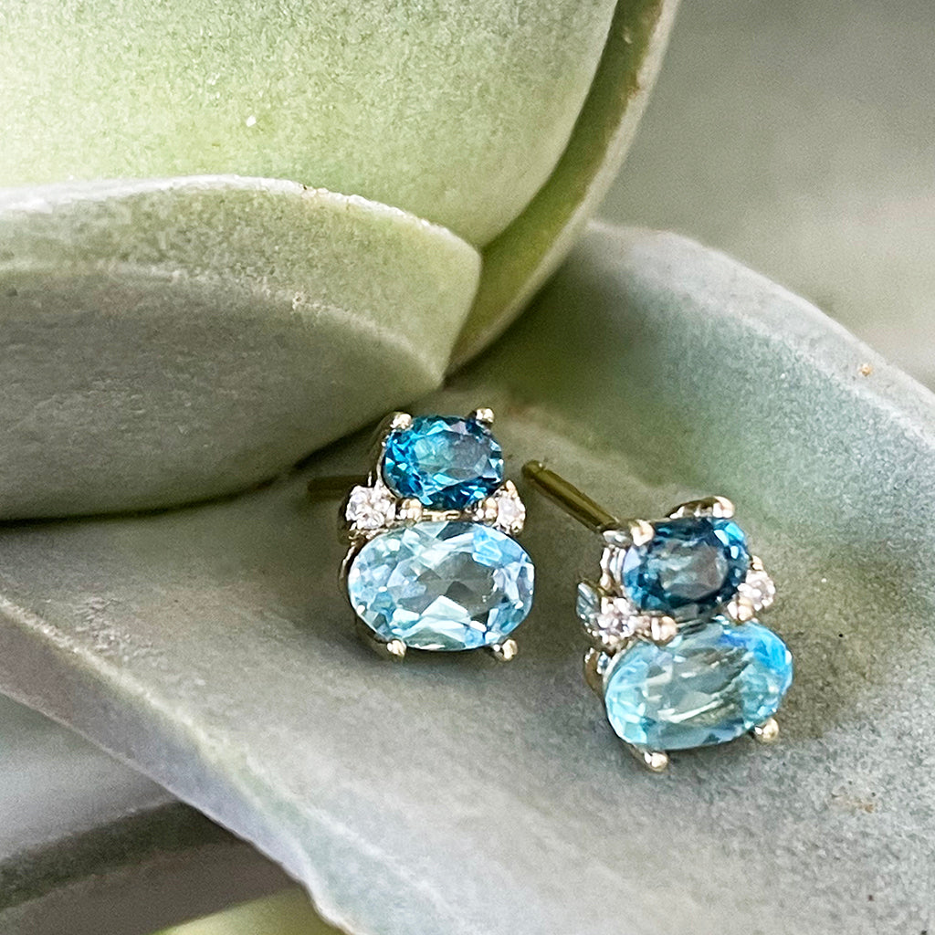 Double Oval London Blue and Blue Topaz and Diamond Earrings