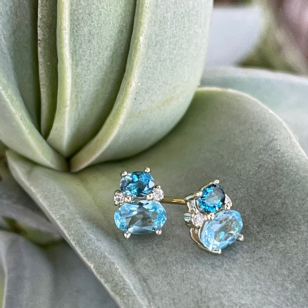 Double Oval London Blue and Blue Topaz and Diamond Earrings