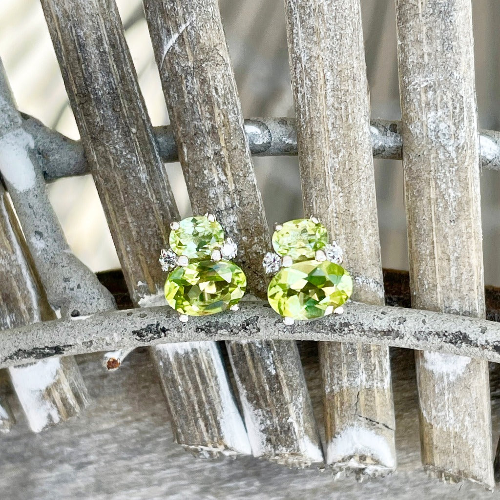 Double Oval Peridot and Double Diamond Highlight Studs