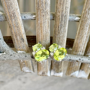 Double Oval Peridot and Double Diamond Highlight Studs