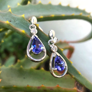 Double Pear Shaped Tanzanite and Diamond Drop Earrings