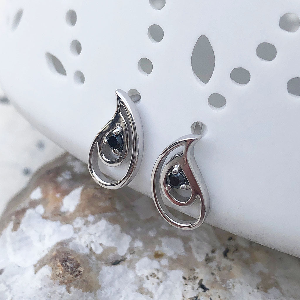 Double Tear Drop Black Diamond Drop Earrings