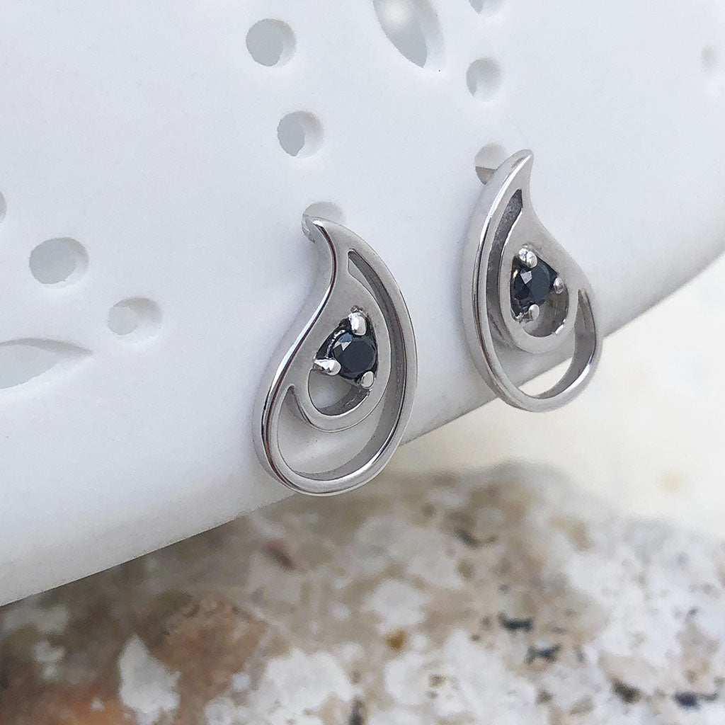 Double Tear Drop Black Diamond Drop Earrings