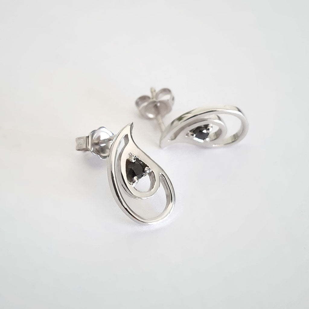 Double Tear Drop Black Diamond Drop Earrings