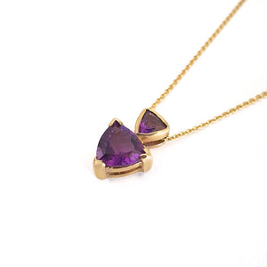 Double Trilliant Cut Amethyst pendant and Chain 