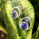 Double Tube Set Round Cut Tanzanite Earrings