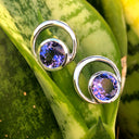 Double Tube Set Round Cut Tanzanite Earrings