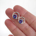 Double Tube Set Round Cut Tanzanite Earrings