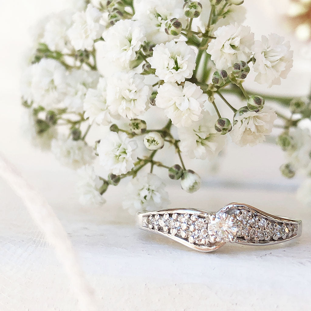Double White Diamond Shouldered Engagement band and White Gold Wedding Set