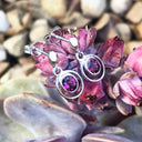 Double White Gold Oval Grape Garnet Drop Earrings