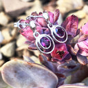 Double White Gold Oval Grape Garnet Drop Earrings