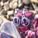 Double White Gold Oval Grape Garnet Drop Earrings