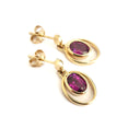  Double Yellow Gold Oval Grape Garnet Drop Earrings