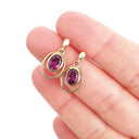  Double Yellow Gold Oval Grape Garnet Drop Earrings