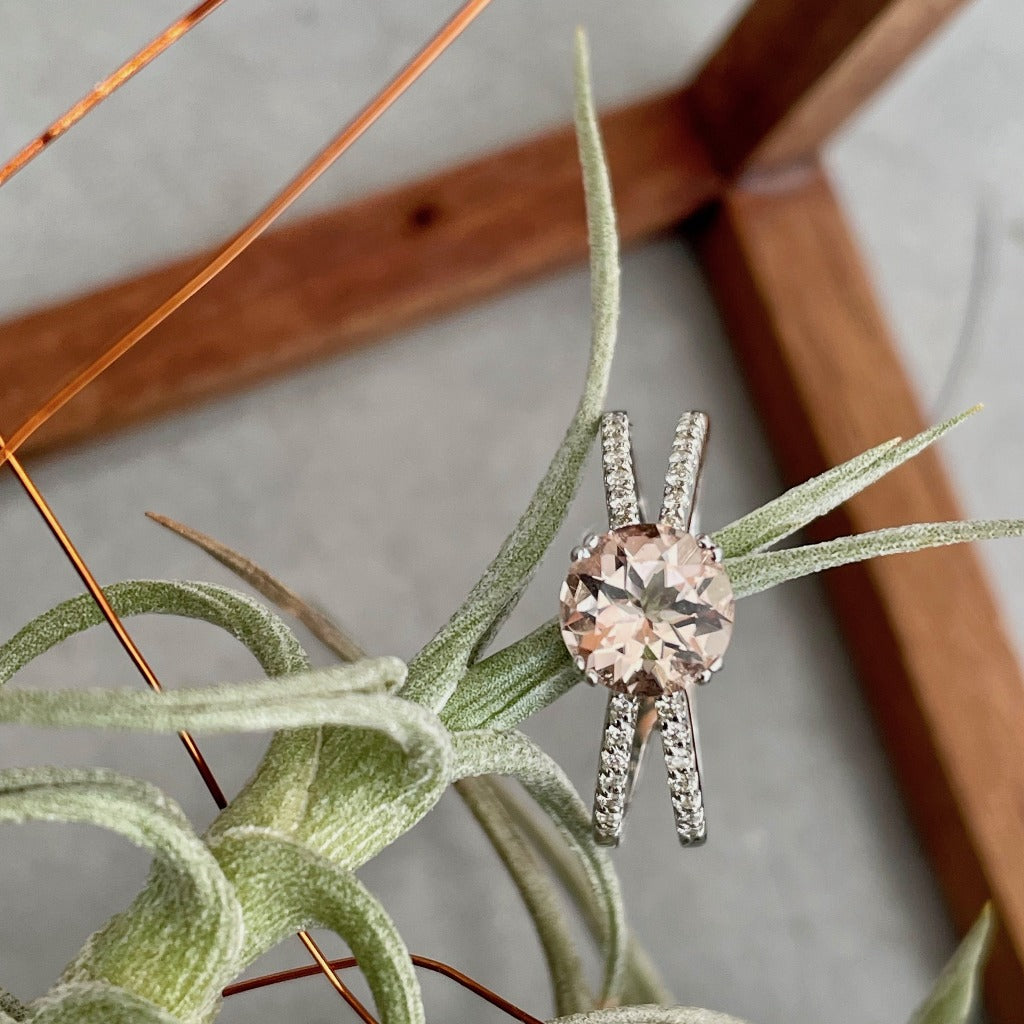 Dynamic Diamond Encrusted Split Shank Morganite Ring