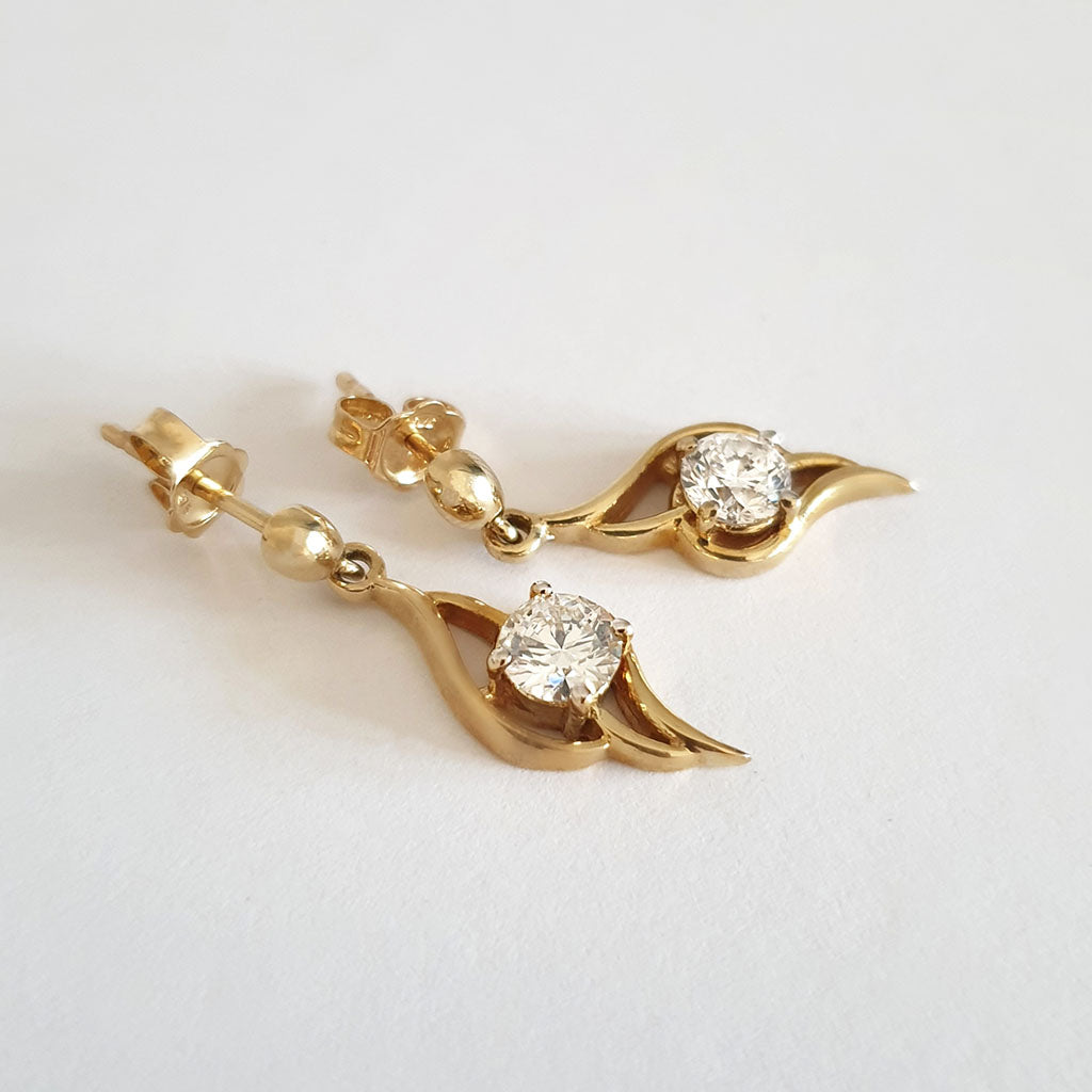 Dynamic Diamond Yellow Gold Drop Earrings