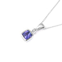 Petite Elegant Tube Set Square Tanzanite and Diamond White Gold Pendant