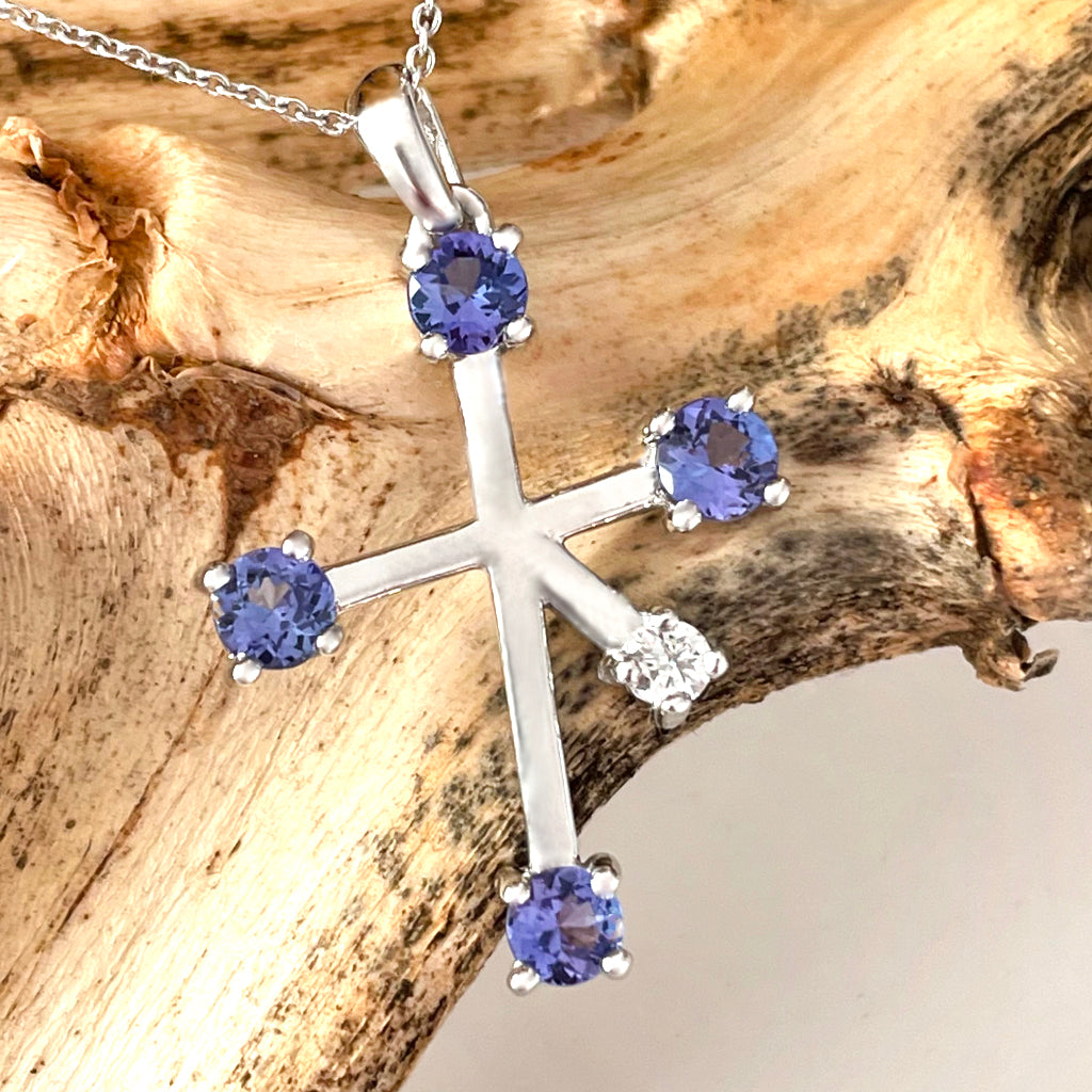 Stand Out Tanzanite and Diamond White Gold Southern Cross Pendant